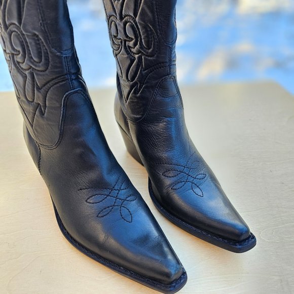 Penny Loves Kenny Calf Leather Womens Western Cowbow Black Boots, Preowned, 7.5M - Picture 5 of 13